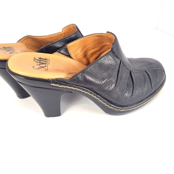 Sofft Black Genuine Leather Slip-on Heeled Clogs Size 6.5 - Picture 4 of 8
